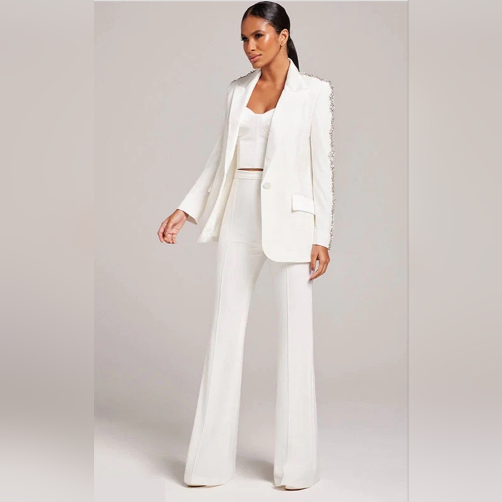 Lux tailored blazer suit with rhinestone on sleeves (New)